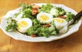 Fresh healthy salad with kale, chrispy bacon and egg Royalty Free Stock Photo