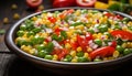 Fresh, healthy salad tomato, vegetable, onion, pepper, cilantro, parsley generated by AI Royalty Free Stock Photo