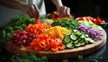 Fresh, healthy salad vegetarian, organic, with tomato, cucumber, and bell pepper generated by AI Royalty Free Stock Photo