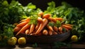 Fresh, healthy vegetables on rustic wooden table, nature bounty generated by AI Royalty Free Stock Photo