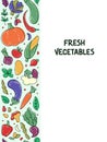 Fresh healthy vegetables seamless vertical background. Border with colorful vegetables. Eggplant, cucumber, carrot, chanterelle,