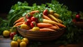 Fresh, healthy vegetables on wooden table nature colorful bounty generated by AI Royalty Free Stock Photo