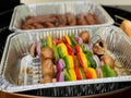 Fresh healthy veggie kabobs cooking on the grill Royalty Free Stock Photo