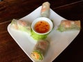 Fresh Vietnamese Spring Rolls with a spicy sweet sauce Royalty Free Stock Photo