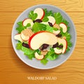 Fresh and Healthy Waldorf Salad on wooden background