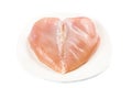 Fresh heart shaped skinless chicken breast meat on a plate