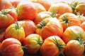 Fresh heirloom tomatoes background, organic produce at a Farmer`s market Royalty Free Stock Photo