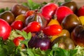 Fresh heirloom tomatoes colorfull background, organic produce Royalty Free Stock Photo