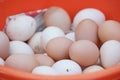 Fresh hen eggs at the market stall. Royalty Free Stock Photo