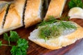 Fresh herb baguette with dill and garlic Royalty Free Stock Photo