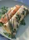 Fresh herb pancake with marinated salmon Royalty Free Stock Photo