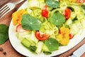 Fresh herb salad with nasturtium flowers Royalty Free Stock Photo