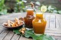 Fresh herbal drinks are packaged in glass bottles Royalty Free Stock Photo