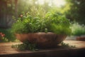 Fresh herbs cooking bowl. Generate Ai