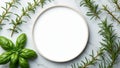 Fresh herbs frame circular space on marble background Royalty Free Stock Photo