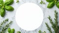 Fresh herbs frame circular space on marble background Royalty Free Stock Photo