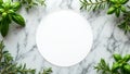 Fresh herbs frame circular space on marble background Royalty Free Stock Photo