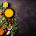 Fresh Herbs, Oils, and Produce Ready for Cooking, Ample Space Royalty Free Stock Photo