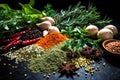 Fresh Flavors: A Vibrant Still Life of Herbs and Spices Royalty Free Stock Photo