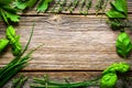 Fresh herbs on wooden background Royalty Free Stock Photo