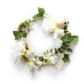 Fresh holiday floral frame made of Iris white flowers, buds