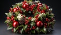 Fresh holly wreath, a gift of nature winter celebration generated by AI