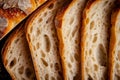 Fresh home baked bread. Texture of sliced loaf of bread close up