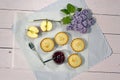 Fresh home made apple pies with fresh apple and raspberry jam Royalty Free Stock Photo