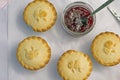 Fresh home made apple pies with raspberry jam Royalty Free Stock Photo