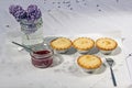 Fresh home made apple pies with raspberry jam Royalty Free Stock Photo