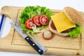 Fresh home-made hamburger served on wood Royalty Free Stock Photo