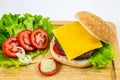 Fresh home-made hamburger served on wood Royalty Free Stock Photo