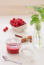 Fresh home made raspberry jam with cinnamon. Royalty Free Stock Photo