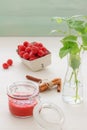 Fresh home made raspberry jam with cinnamon. Royalty Free Stock Photo