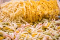 Fresh home made raw Italian pasta, close-up texture of tagliatelle pasta flour ribbon noodle Royalty Free Stock Photo