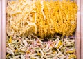 Fresh home made raw Italian pasta, close-up texture of tagliatelle pasta flour ribbon noodle Royalty Free Stock Photo