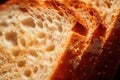 Fresh homebaked bread. Texture of sliced loaf of bread close up. Generative AI