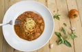 Fresh homecook spaghett on wooden table Royalty Free Stock Photo