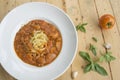 Fresh homecook spaghett on wooden table Royalty Free Stock Photo