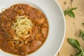 Fresh homecook spaghett on wooden table Royalty Free Stock Photo