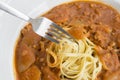 fresh homecook spaghett on wooden Royalty Free Stock Photo