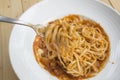 Fresh homecook spaghetti on wooden table Royalty Free Stock Photo