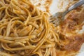 Fresh homecook spaghetti on wooden table Royalty Free Stock Photo