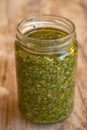 jar of homemade basil pesto Royalty Free Stock Photo