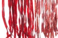 Fresh homemade beetroot pasta drying process. White background