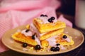 Fresh homemade Viennese waffles, drenched with yogurt and berries Royalty Free Stock Photo