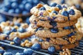 Fresh Homemade Blueberry Cookies with Nuts on Cooling Rack, Delicious Baked Goods Concept