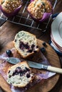 Fresh homemade blueberry muffin, cut in half Royalty Free Stock Photo
