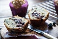 Fresh homemade blueberry muffin, cut in half Royalty Free Stock Photo