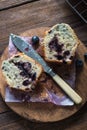 Fresh homemade blueberry muffin, cut in half Royalty Free Stock Photo